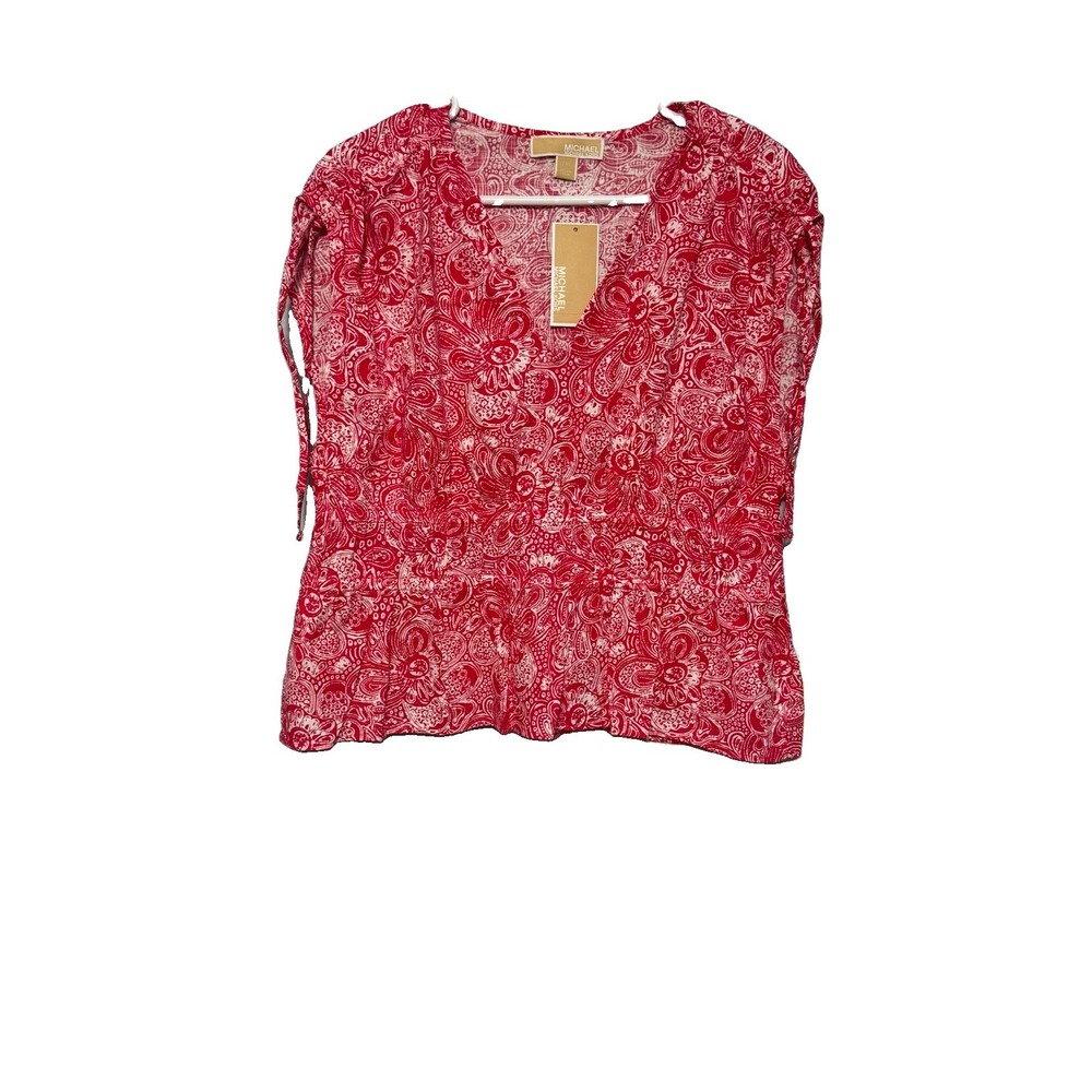NWT MICHAEL KORS DEEP PINK PAISLEY PRINT SLEEVELESS TOP SZ LARGE MSRP $99.50